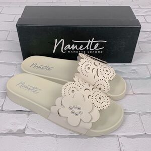 Nanette Lepore Maria Sandals Slide Slip on Creme Size 10 Floral design New NWT